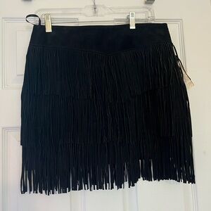 Scully Black Fringe Leather Mini Skirt
